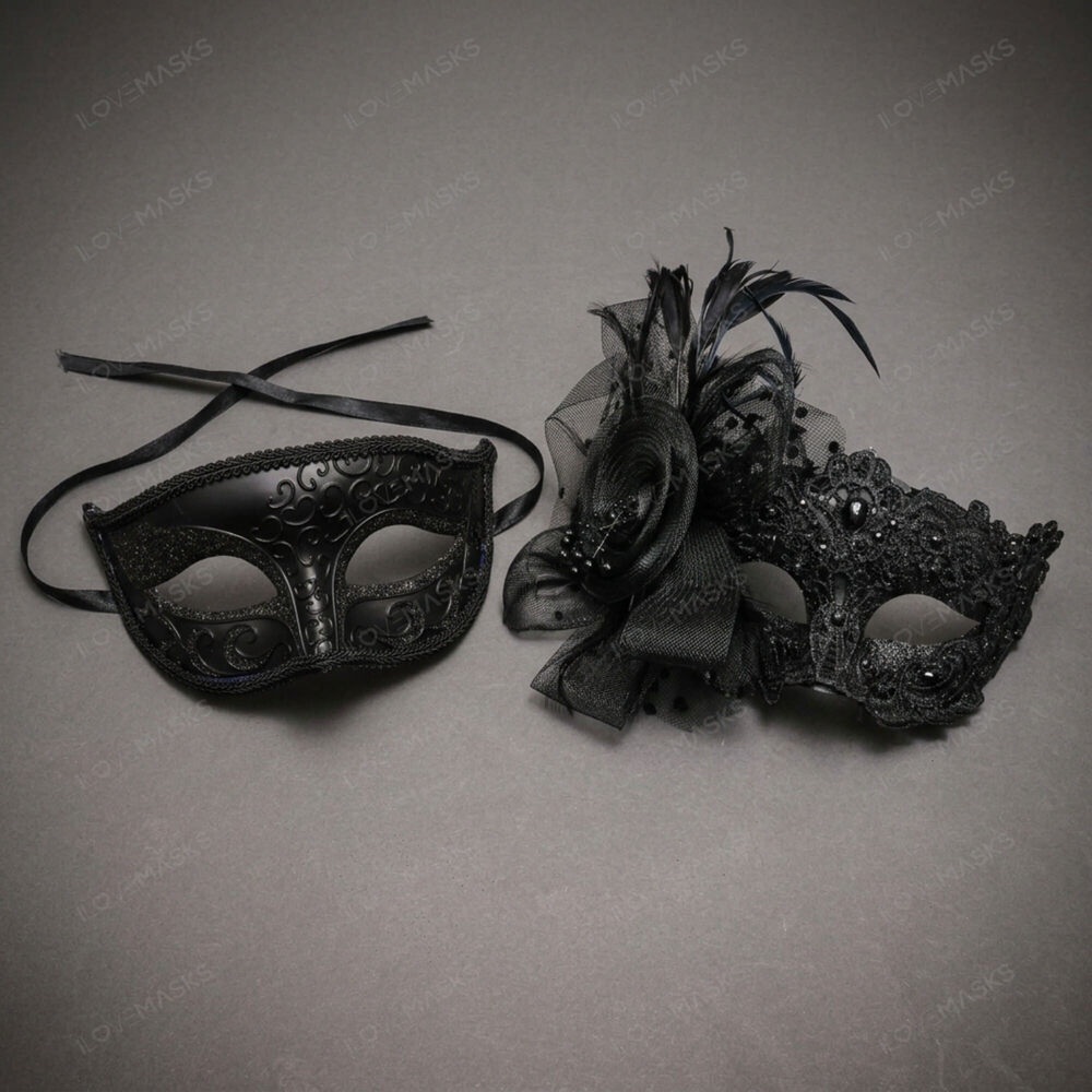 Venetian Floral Lace Masquerade Halloween Party mask Black